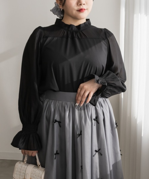 「CLETTE」 長袖ブラウス 3L チャコールグレー レディース_画像9
