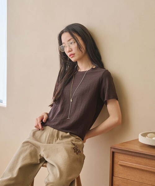 tシャツ コットンポリエステル ラメ ショートスリーブ カットソー レディースの画像