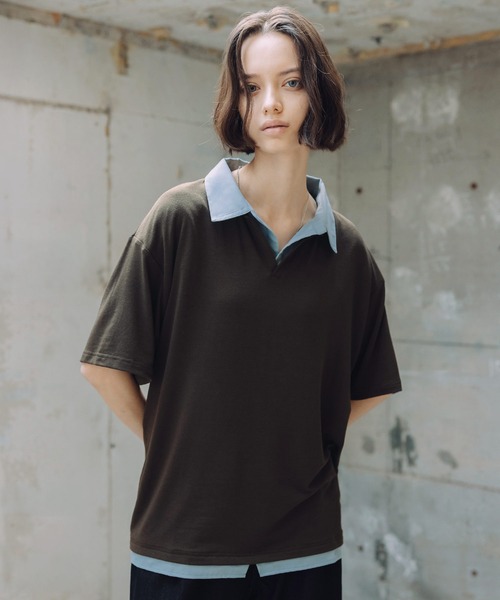 ROCHEM（ローシェン） シャツ 半袖 フェイクレイヤードサマーニット