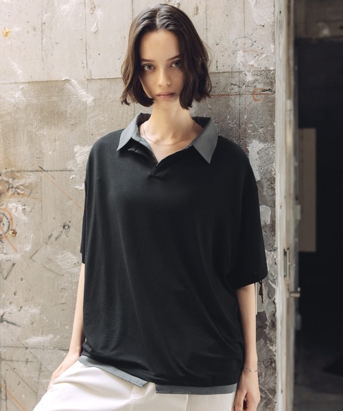 ROCHEM（ローシェン） シャツ 半袖 フェイクレイヤードサマーニット