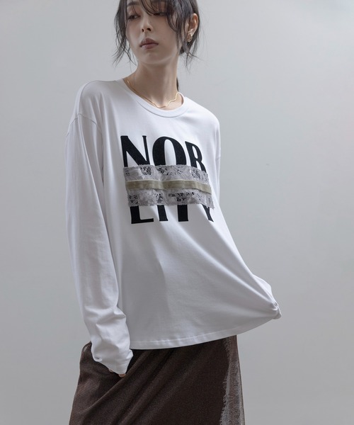 16日までの限定価格　フロッキープリント レースコラージュロンT エイミーロウ Eimee Law（エイミーロウ） tシャツ フロッキープリント レース