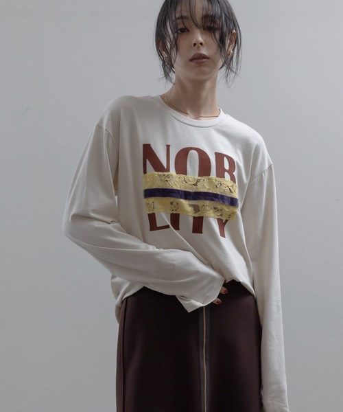 16日までの限定価格　フロッキープリント レースコラージュロンT エイミーロウ Eimee Law（エイミーロウ） tシャツ フロッキープリント レース