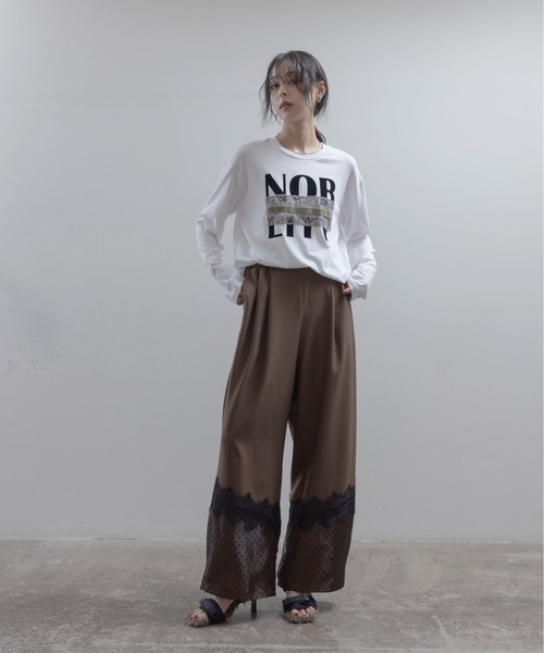 16日までの限定価格　フロッキープリント レースコラージュロンT エイミーロウ Eimee Law（エイミーロウ） tシャツ フロッキープリント レース