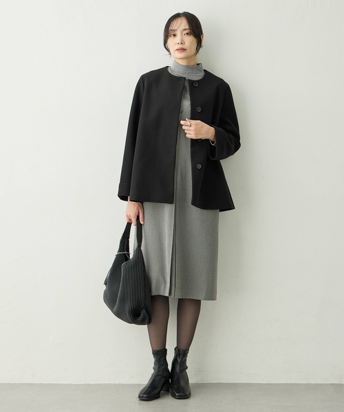 「A/C DESIGN BY ALPHA CUBIC」 ノーカラージャケット 11号 ライトグレー レディース_画像9