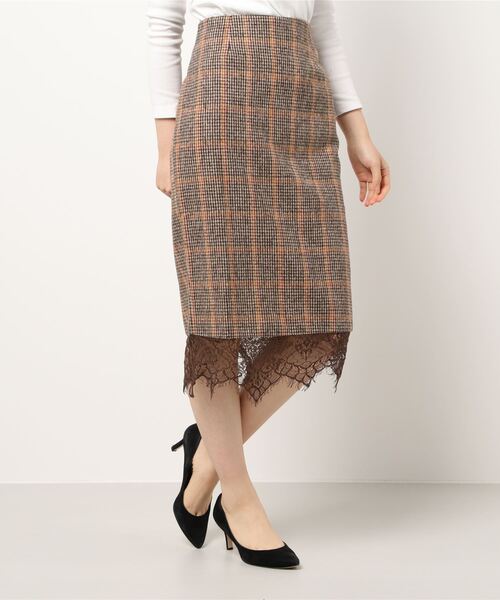 KOBE LETTUCE（神戸レタス） スカート 裾レースチェック柄タイト