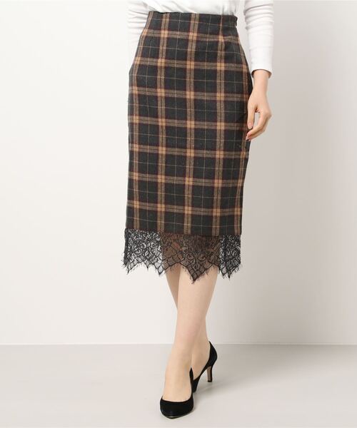 KOBE LETTUCE（神戸レタス） スカート 裾レースチェック柄タイト