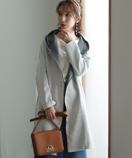 ElegChic ノーカラーコート コート 2WAYニットソーフードコート