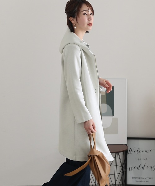 ElegChic ノーカラーコート コート 2WAYニットソーフードコート