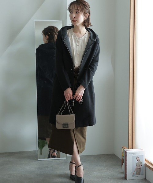 フードコート アリス様 ElegChic ノーカラーコート コート 2WAYニットソーフードコート