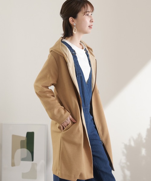 ElegChic ノーカラーコート コート 2WAYニットソーフードコート