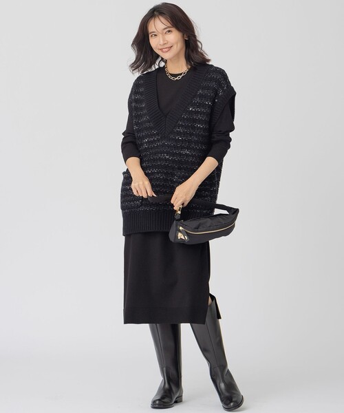 23区　ヴィスコースストレッチ リブ袖 ワンピース　¥28,600 サイズ38 23区 ヴィスコースストレッチ リブ袖 ワンピース （ネイビー