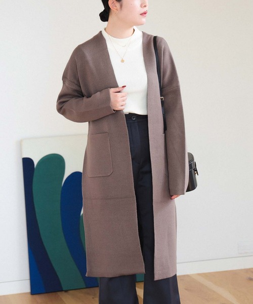 カシミヤ ロング ニットカーディガン ダブルフェイス リボンベルト 綿 