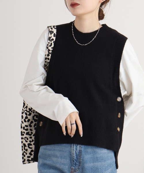 ベスト ジレ a.n.l ボタンディティールニットベスト レディース ベスト ジレ a.n.l ボタンディティールニットベスト レディース