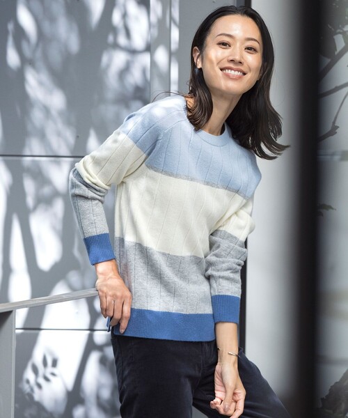 ニット セーター 「洗える」WOOL BLEND AIR カラーブロック ニット レディース