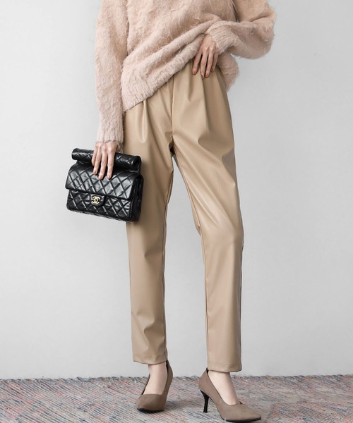 柚出品 ELFRANK パンツ フェイクレザーテーパードパンツ レディース