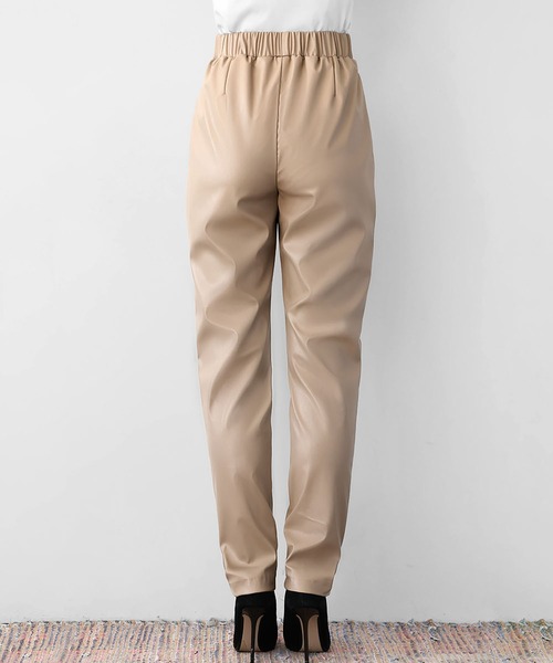 ELFRANK パンツ フェイクレザーテーパードパンツ レディース