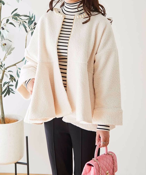 美品✨BLUELEA ブルレア ペプラムコート ノーカラー ショート丈 ピンク BLUELEA ブル ペプラムコート ノーカラー ショート丈 ピンクFREE SIZE