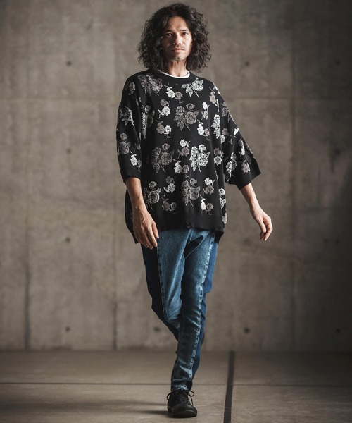 Resurrection刺繍入りネイビーセーター XXL AMBIDEX Store △〇16/2空紡糸ボーダー チェリー刺繍プル