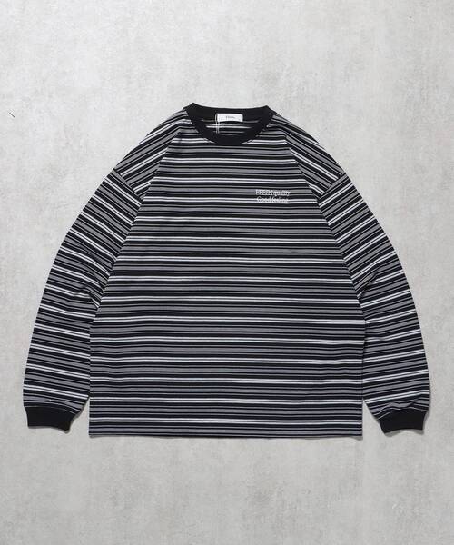 t8【MSGM】ボーダーフリンジクルーネックTシャツ/マルチカラー ffein tシャツ 「FFEIN(フェイン)」 ロゴ刺繍マルチボーダー