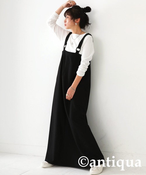 【OTOÄA】サロペットスカート　黒 antiqua スカート サロペットスカート : ZOZOTOWN Yahoo!店