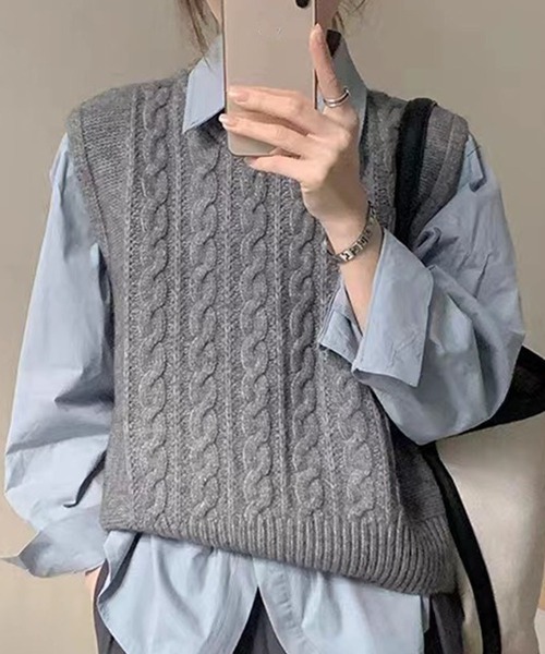 Dewlily ベスト ジレ ケーブル編みニットベスト レディース : ZOZOTOWN