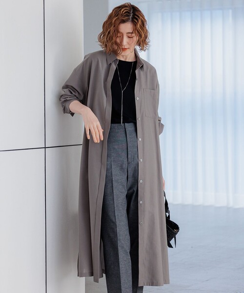 ブラウス シャツ 「洗える」シアーマットクロス ロング シャツ レディース 洗える】シアーマットクロス ロング シャツ | 23区(23KU