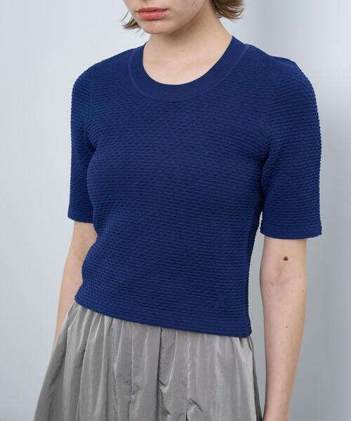 ランバンオンブルー【美品】ウェーブジャカードハーフスリーブニット サマーニット LANVIN en Bleu - ランバンオンブルー【美品】ウェーブジャ