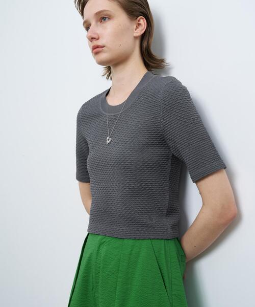 ランバンオンブルー【美品】ウェーブジャカードハーフスリーブニット サマーニット LANVIN en Bleu - ランバンオンブルー【美品】ウェーブジャ