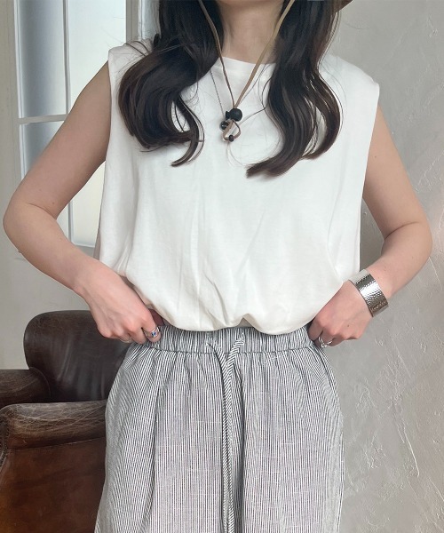 tシャツ クロップド丈バルーンノースリーブトップス レディース