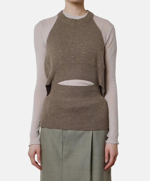 アイレネ - IRENE | Silk Linen Knit Tops-Charcoal Gray-36の