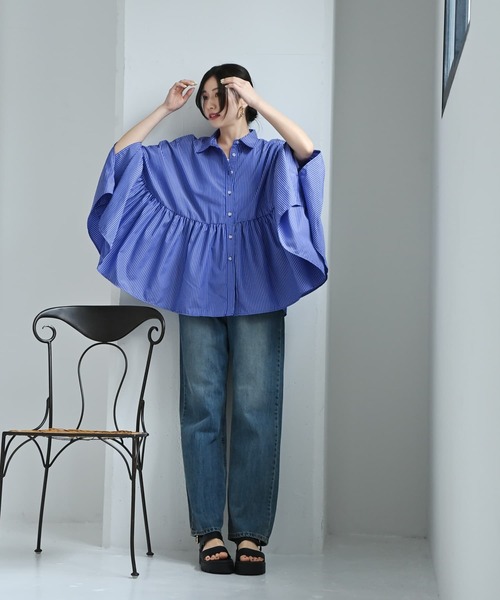 新品 ANDREA＆CO ポンチョ風 フリル ドッキングブラウス セール】 ポンチョ風ブラウス （シャツ・ブラウス）｜INED / イネド