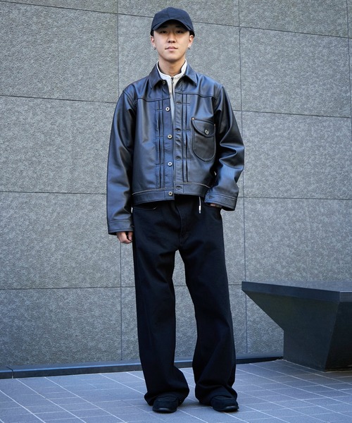 L.E.E. ダークブルー ワイドパンツ Lee ワイドレッグ デニムパンツ ダークブルー