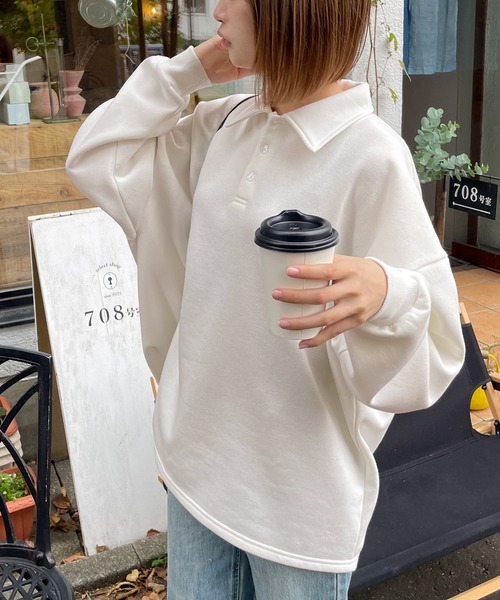 トレーナー スウェット 襟付きポロスウェットトレーナー レディース