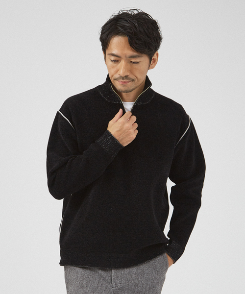 ABAHOUSE GRAY セーター ニット ダブルフェイス モール ハーフジップ