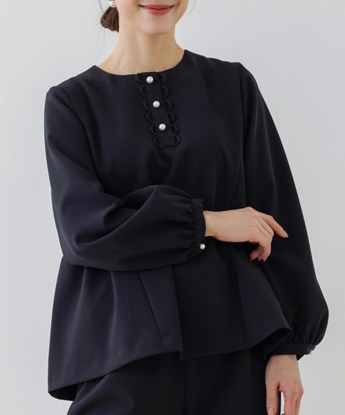 ブラウス シャツ 「SONO/ソーノ」「SONO NAVY/ソーノネイビー」-MumMumダブルクロス セットアップ-バックティアードフルールブ