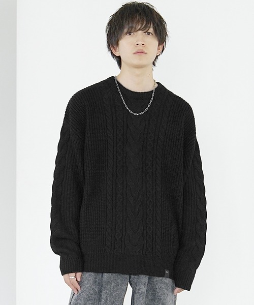 メンズ オーバーサイズ ニット ケーブル編み カラフル B2837 メンズ オーバーサイズ ニット ケーブル編み カラフル B2837