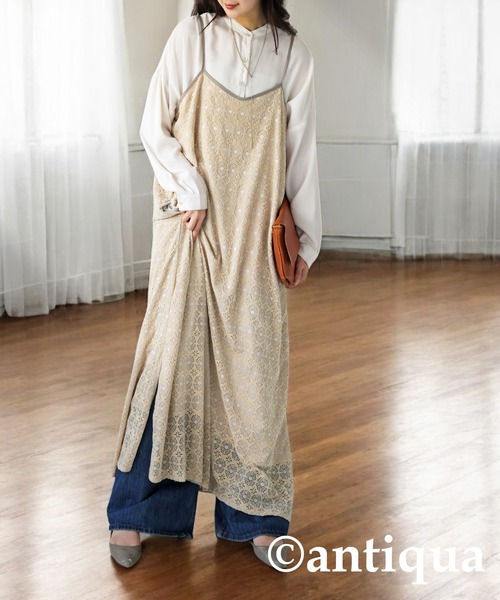 antiqua（アンティカ） ワンピース ベロアレースキャミワンピース