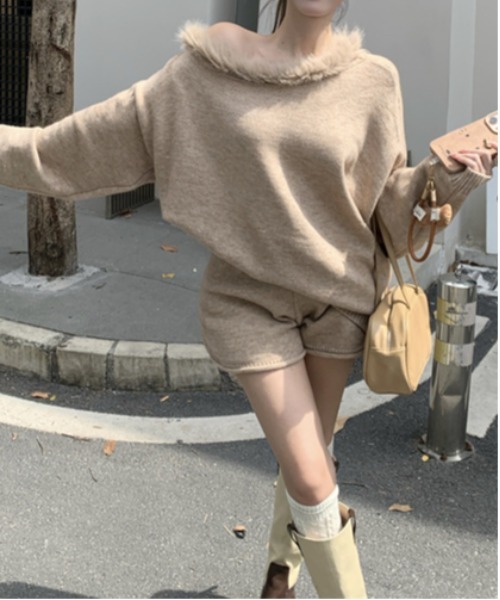 gossip!ロサンゼルス アンサンブル Y2K エコファー ニット ガーリー