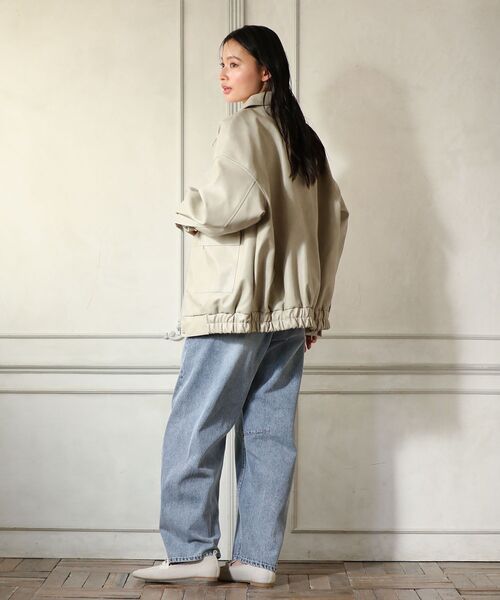 ELENCARE DUE ブルゾン アウター 合皮ステンカラーブルゾン レディース