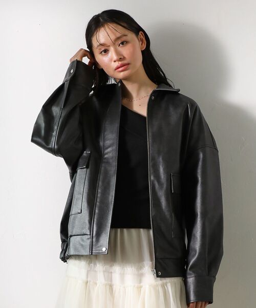 ELENCARE DUE ブルゾン アウター 合皮ステンカラーブルゾン レディース