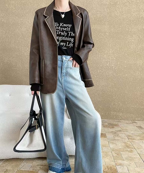 アイモハ（aimoha）/パイピングPUレザージャケット aimoha（アイモハ） ジャケット テーラードジャケット パイピングPU