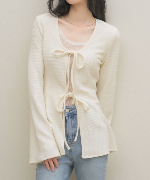 tシャツ ワッフルベルスリーブトップス レディース