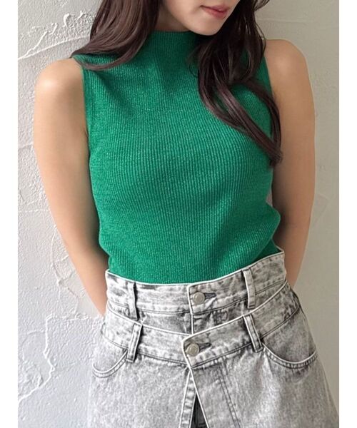 ニット セーター ラメノースリトップス レディース dazzlin ニット セーター コンパクトノースリラメニットトップス