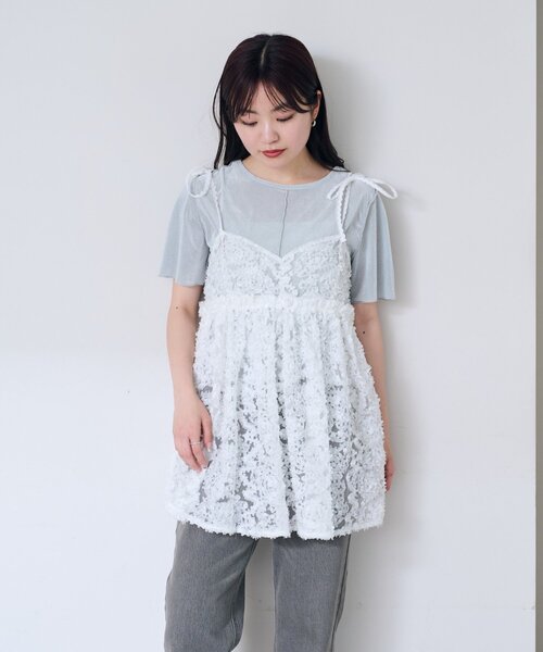 kastane 2WAY ウェーブ刺繍チュールチュニック 前後2WAY】ウェーブ刺繍チュールチュニック（チュニック