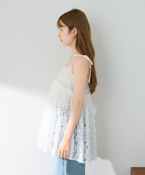 Kastane チュニック 「前後2WAY」ウェーブ刺繍チュール