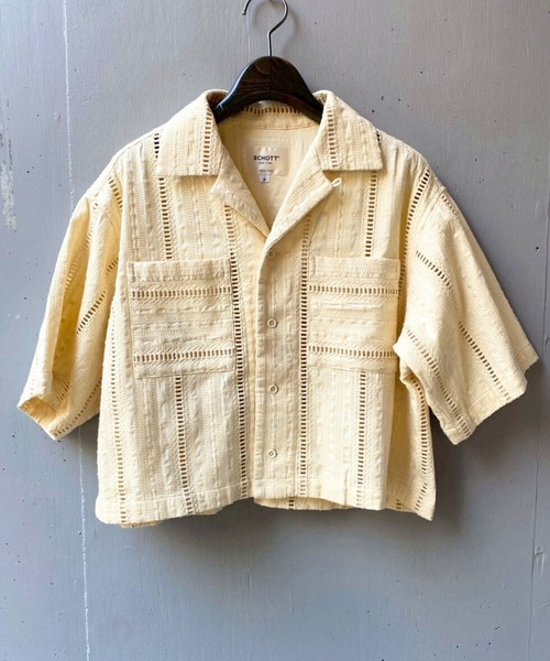 ブラウス シャツ Schott×RUMBLE RED（ショット×ランブルレッド）オリジナル刺繍半袖開襟シャツ レディース Schott N.Y.C ブラウス シャツ Schott×RUMBLE RED（ショット