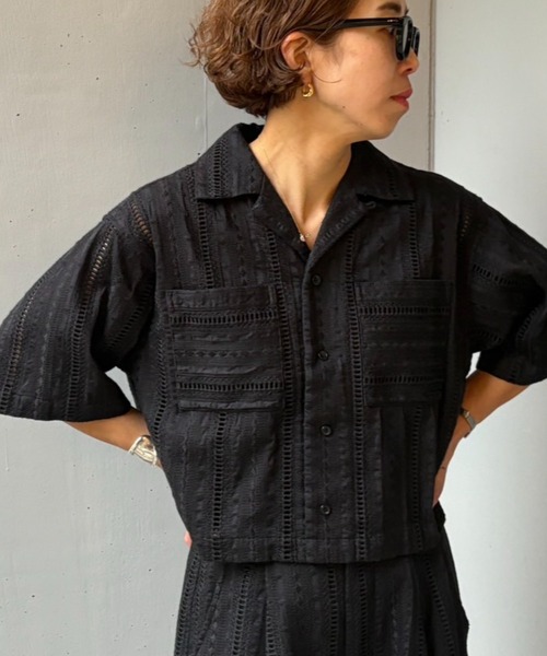 ブラウス シャツ Schott×RUMBLE RED（ショット×ランブルレッド）オリジナル刺繍半袖開襟シャツ レディース Schott×RUMBLE RED（ショット×ランブルレッド）オリジナル刺繍