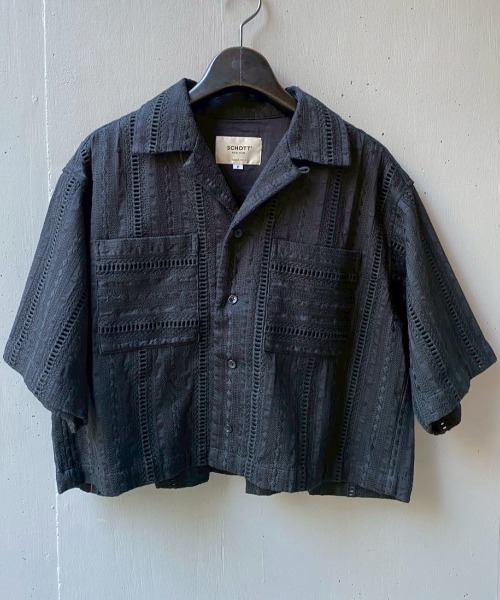 ブラウス シャツ Schott×RUMBLE RED（ショット×ランブルレッド）オリジナル刺繍半袖開襟シャツ レディース Schott N.Y.C ブラウス シャツ Schott×RUMBLE RED（ショット