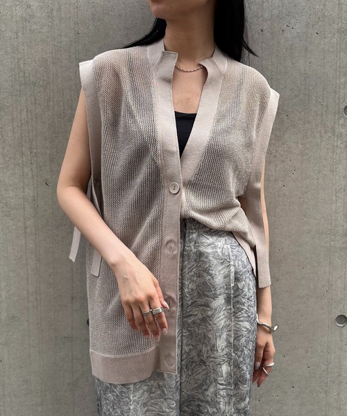 ベスト ジレ 「＆g'aime」ラメメッシュ編みカーディガン　Lurex Mesh Knit Cardigan レディース