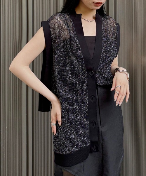 【MidiUmi】メッシュ　ニットベスト　カーディガン　グレー MidiUmi メッシュニットベスト｜ MARcourt ONLINE STORE
